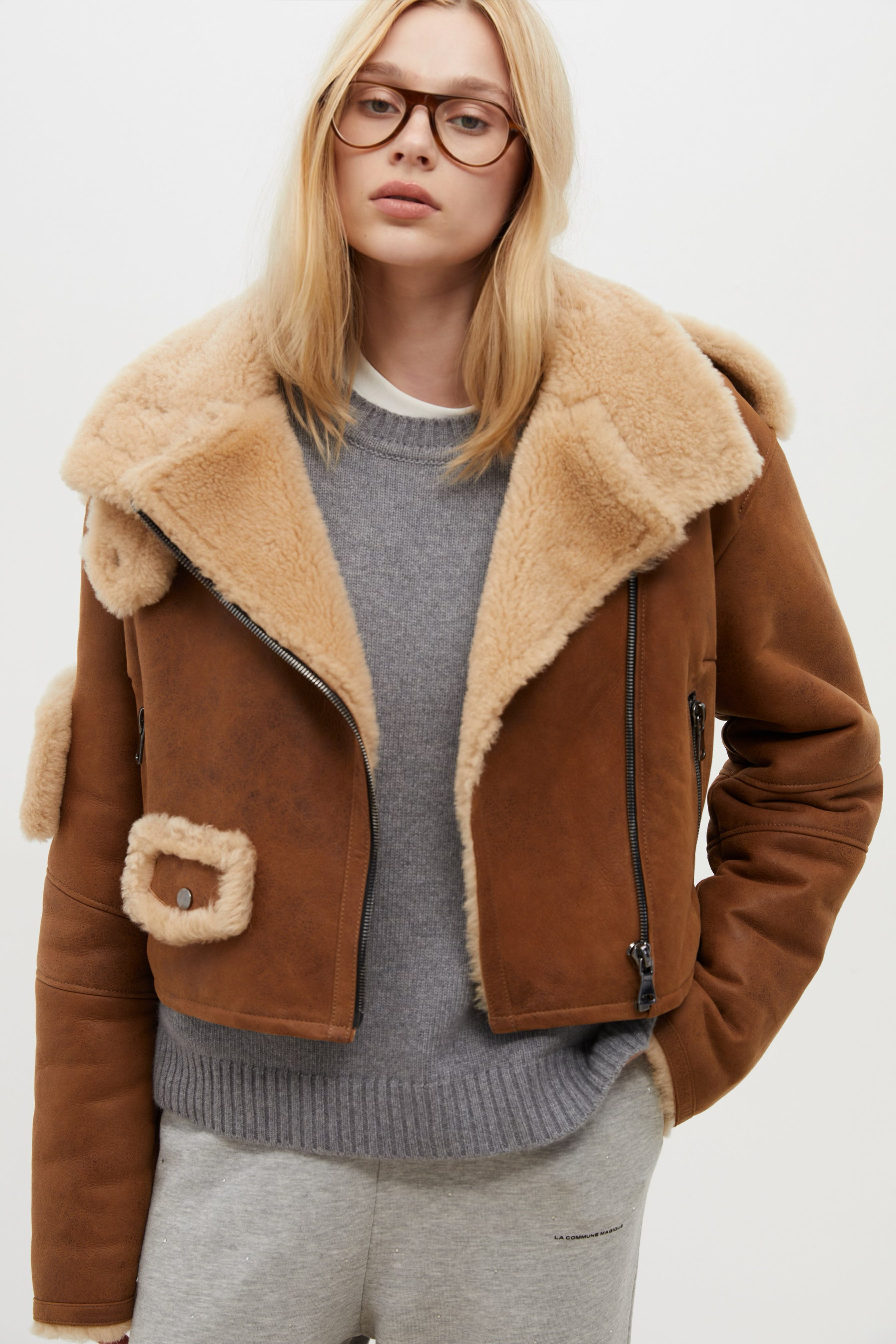 Paneled Suede Shearling